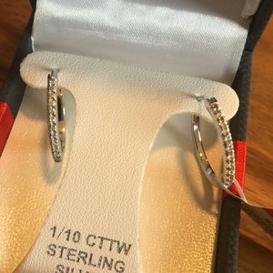 Sterling Silver Diamond hoop Earring - NWT